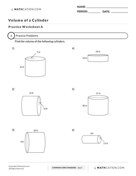Volume Of A Cylinder Worksheet With Answers